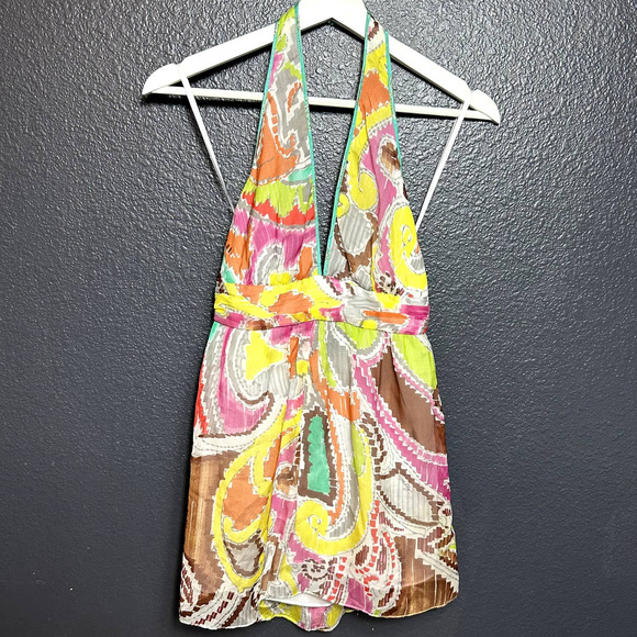 Milly Of New York Women's Multicolor Abstract Print Silk Halter Top Size 4 - Picture 3 of 10